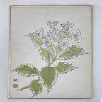 Japanese Shikishi Art Board Painting Vtg Blooming Blue Hydrangea Ajisai A658