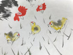 Japanese Shikishi Art Board Painting Vtg Chickens Chicks Kotobuki A706