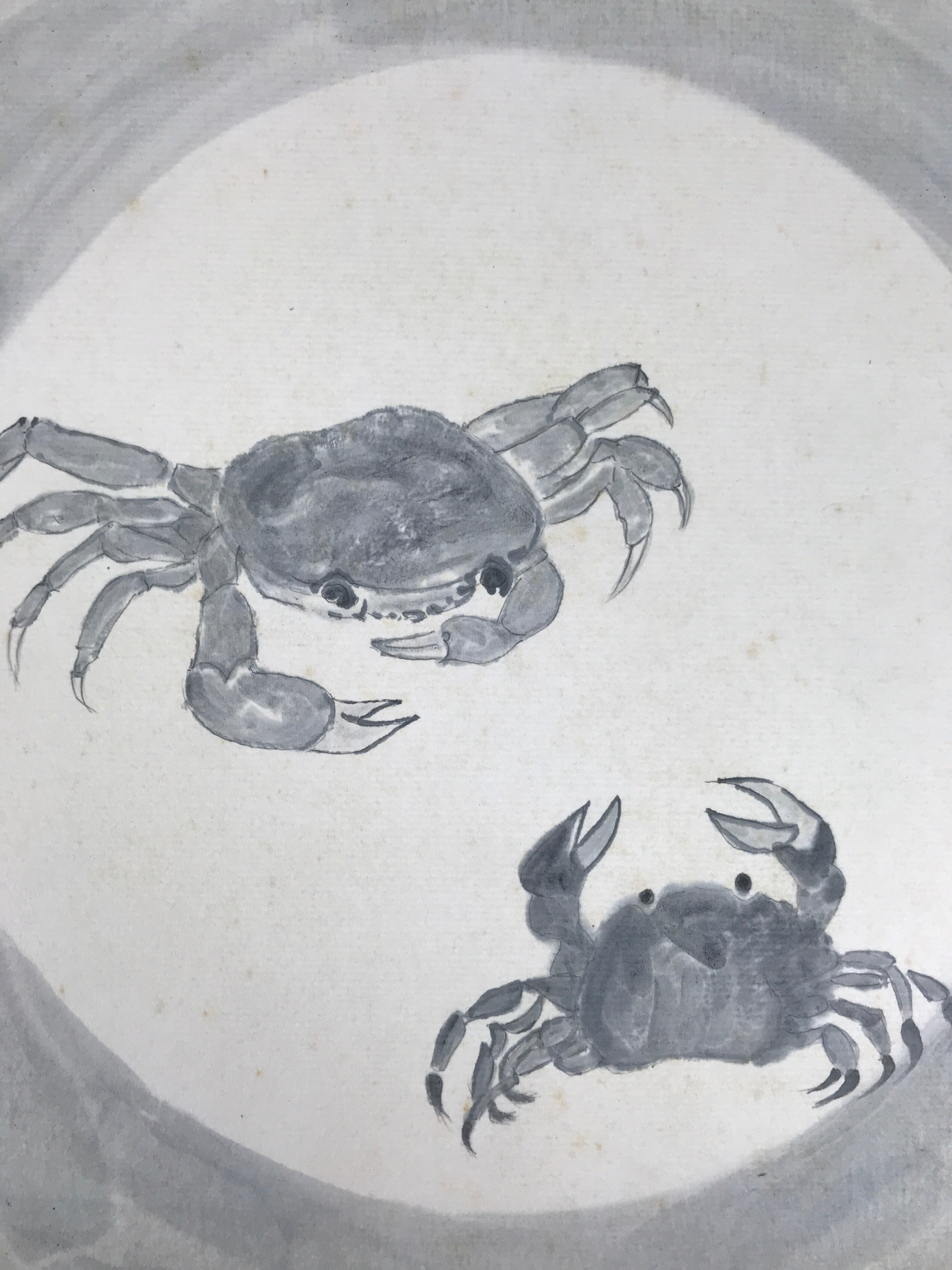 Japanese Shikishi Art Board Painting Vtg Crab Gray White Black Sumie Family A717