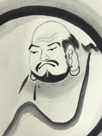 Japanese Shikishi Art Board Painting Vtg Daruma Portrait Zen Buddhist Black A713