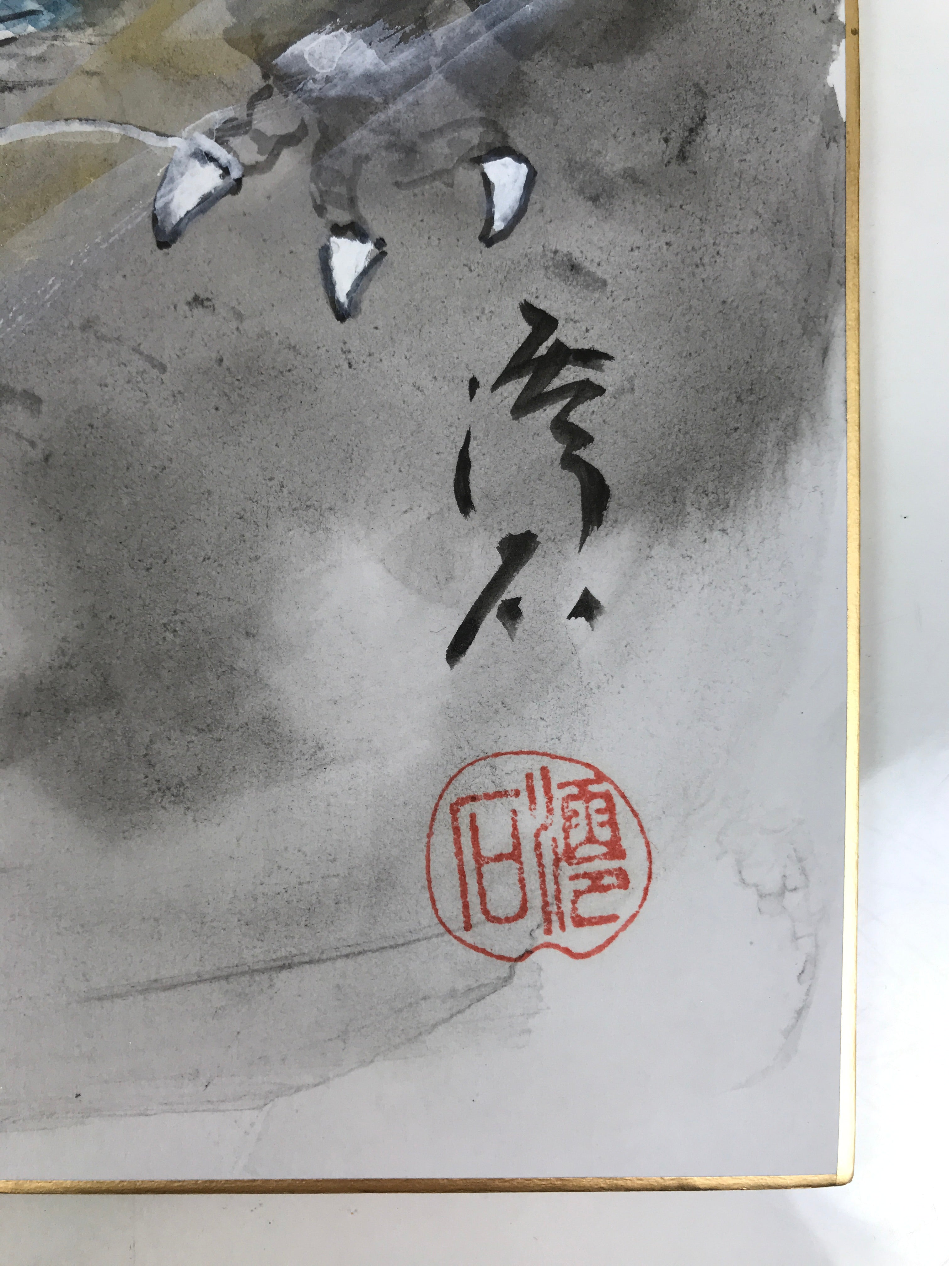 Japanese Shikishi Art Board Painting Vtg Dragon Head Zodiac Cloud Gray A715