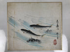 Japanese Shikishi Art Board Painting Vtg Fish Sweetfish Ayu River Stream A723