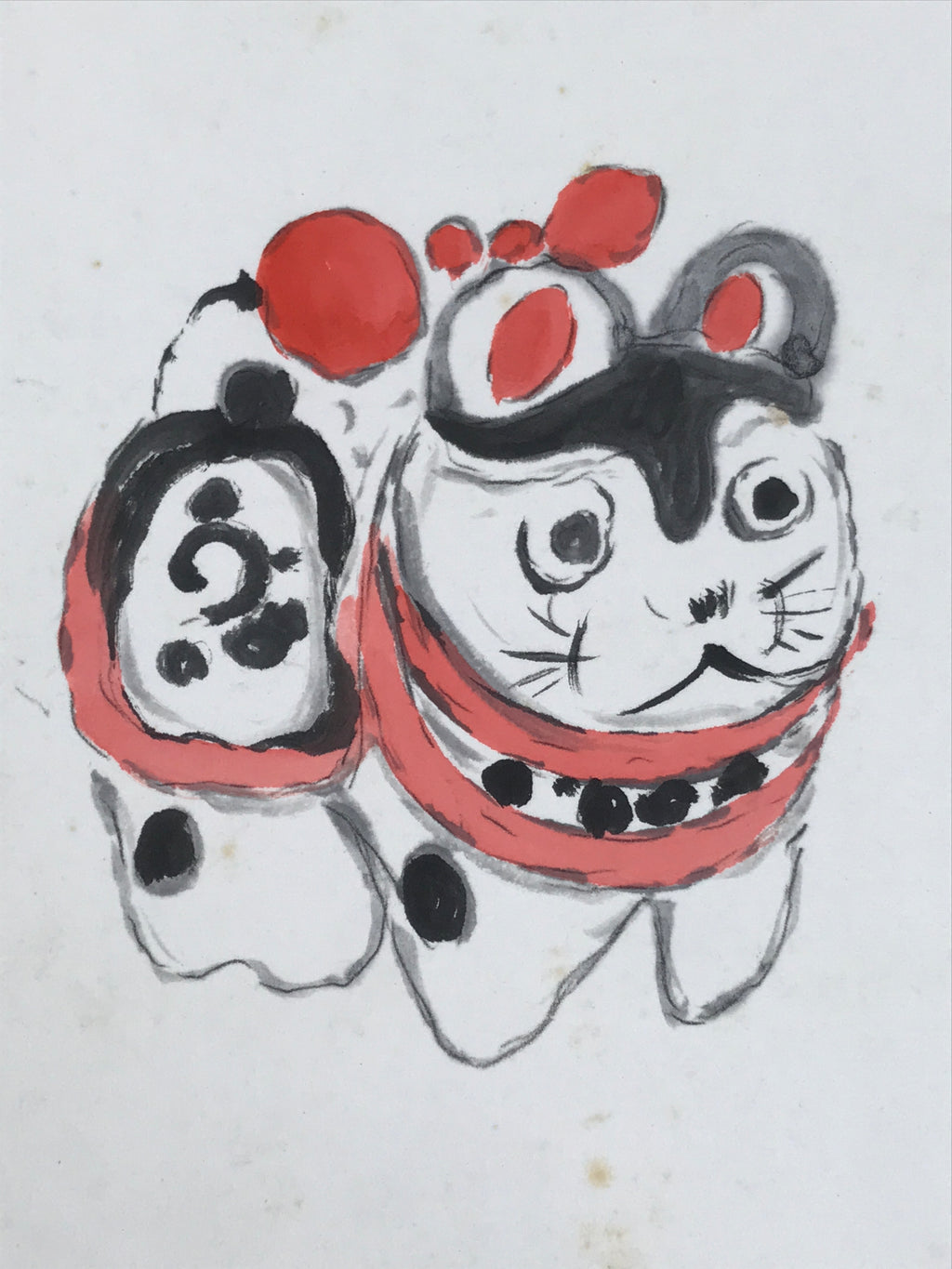 Japanese Shikishi Art Board Painting Vtg Inuhariko Amulet Dog Paper-Mache A724