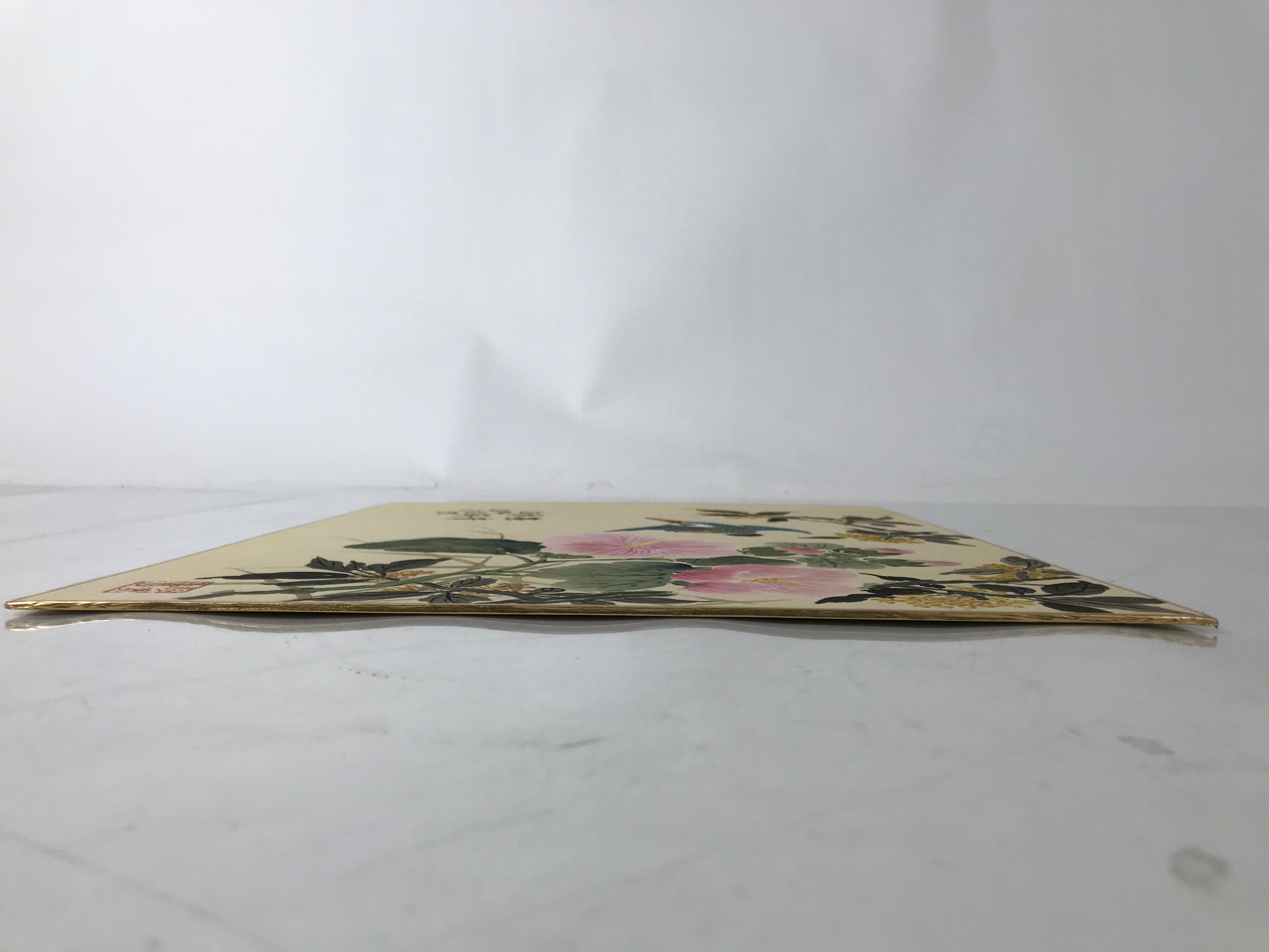 Japanese Shikishi Art Board Painting Vtg Kingfisher Bird Flowers Pink FL380