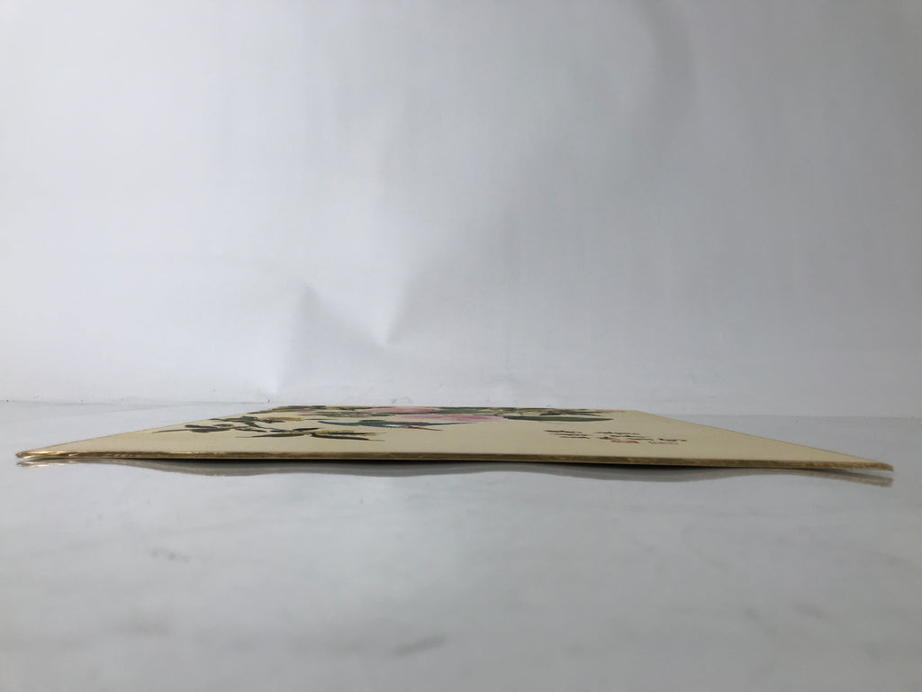 Japanese Shikishi Art Board Painting Vtg Kingfisher Bird Flowers Pink FL380