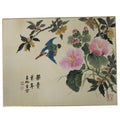 Japanese Shikishi Art Board Painting Vtg Kingfisher Bird Flowers Pink FL380