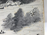 Japanese Shikishi Art Board Painting Vtg Landscape Mountains Houses Black A756