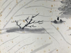 Japanese Shikishi Art Board Painting Vtg Landscape Mountains Houses Black A756