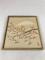 Japanese Shikishi Art Board Painting Vtg Mount Fuji 4 Seasons W/ Wooden Box A619