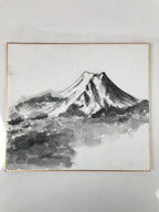 Japanese Shikishi Art Board Painting Vtg Mt. Fuji Landscape Black White A654