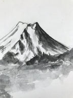 Japanese Shikishi Art Board Painting Vtg Mt. Fuji Landscape Black White A654