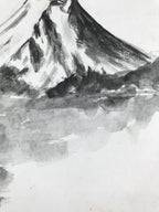 Japanese Shikishi Art Board Painting Vtg Mt. Fuji Landscape Black White A654