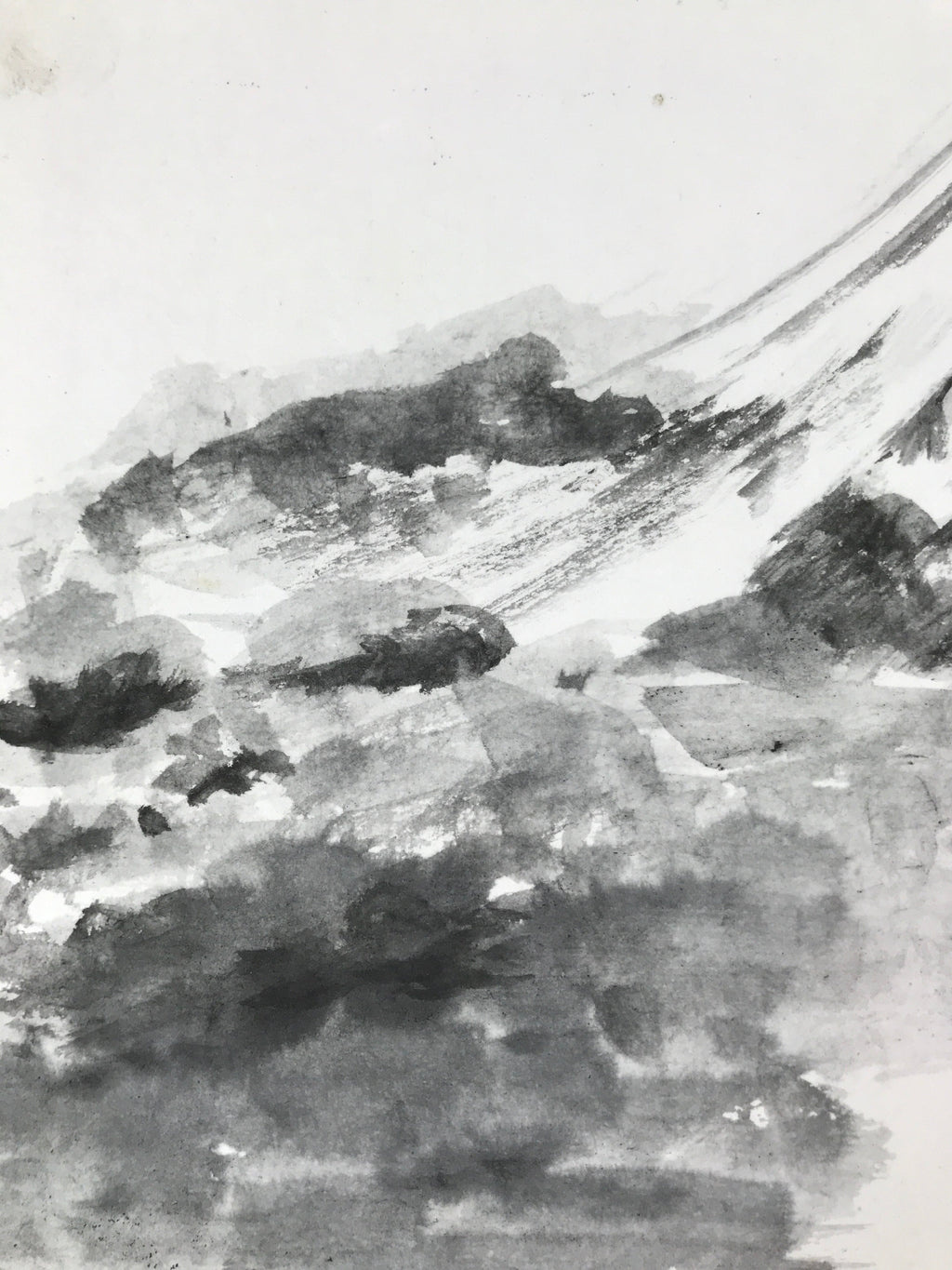 Japanese Shikishi Art Board Painting Vtg Mt. Fuji Landscape Black White A654
