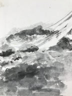 Japanese Shikishi Art Board Painting Vtg Mt. Fuji Landscape Black White A654