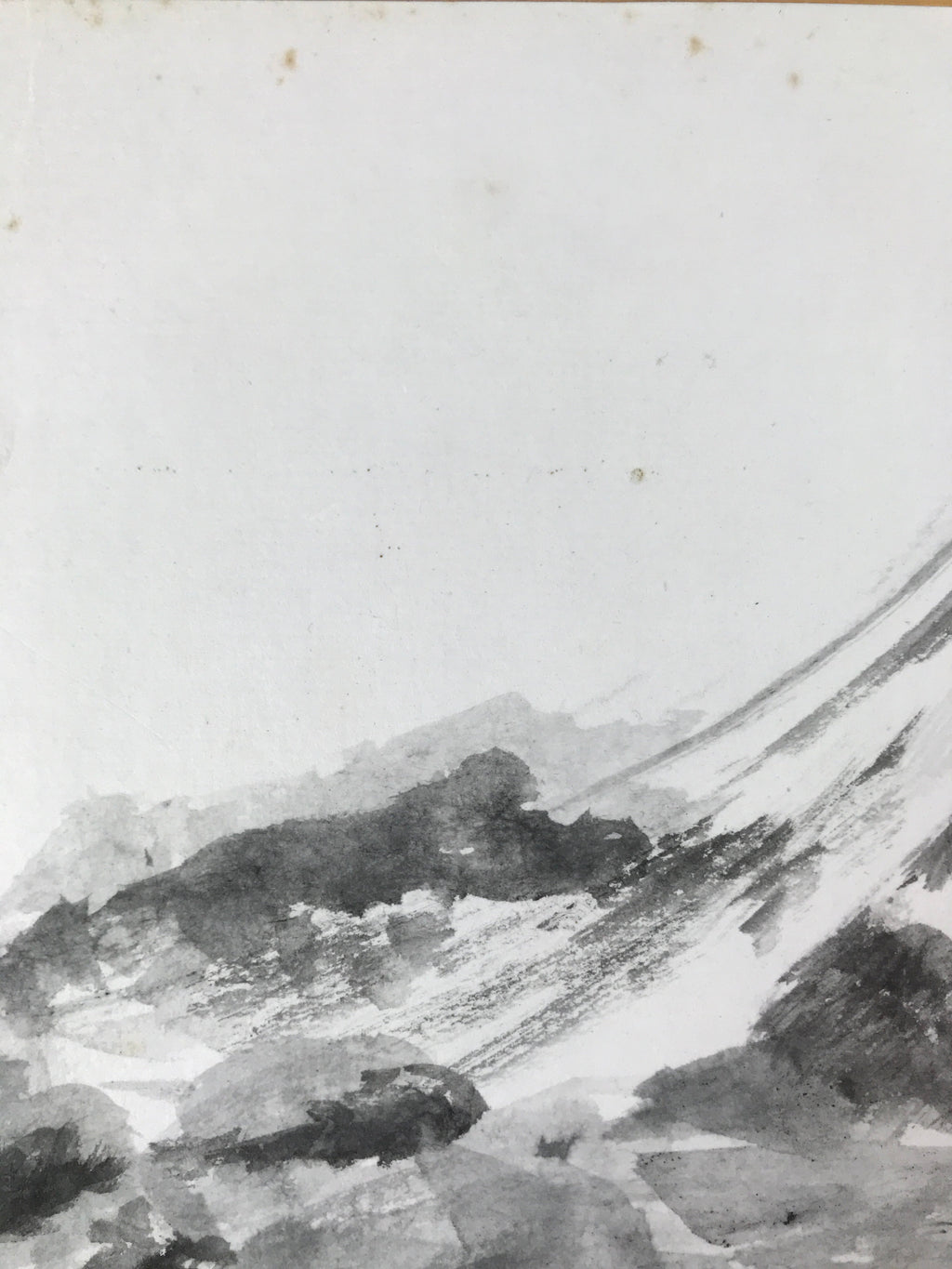 Japanese Shikishi Art Board Painting Vtg Mt. Fuji Landscape Black White A654