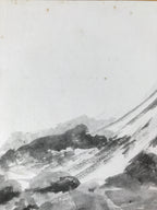 Japanese Shikishi Art Board Painting Vtg Mt. Fuji Landscape Black White A654