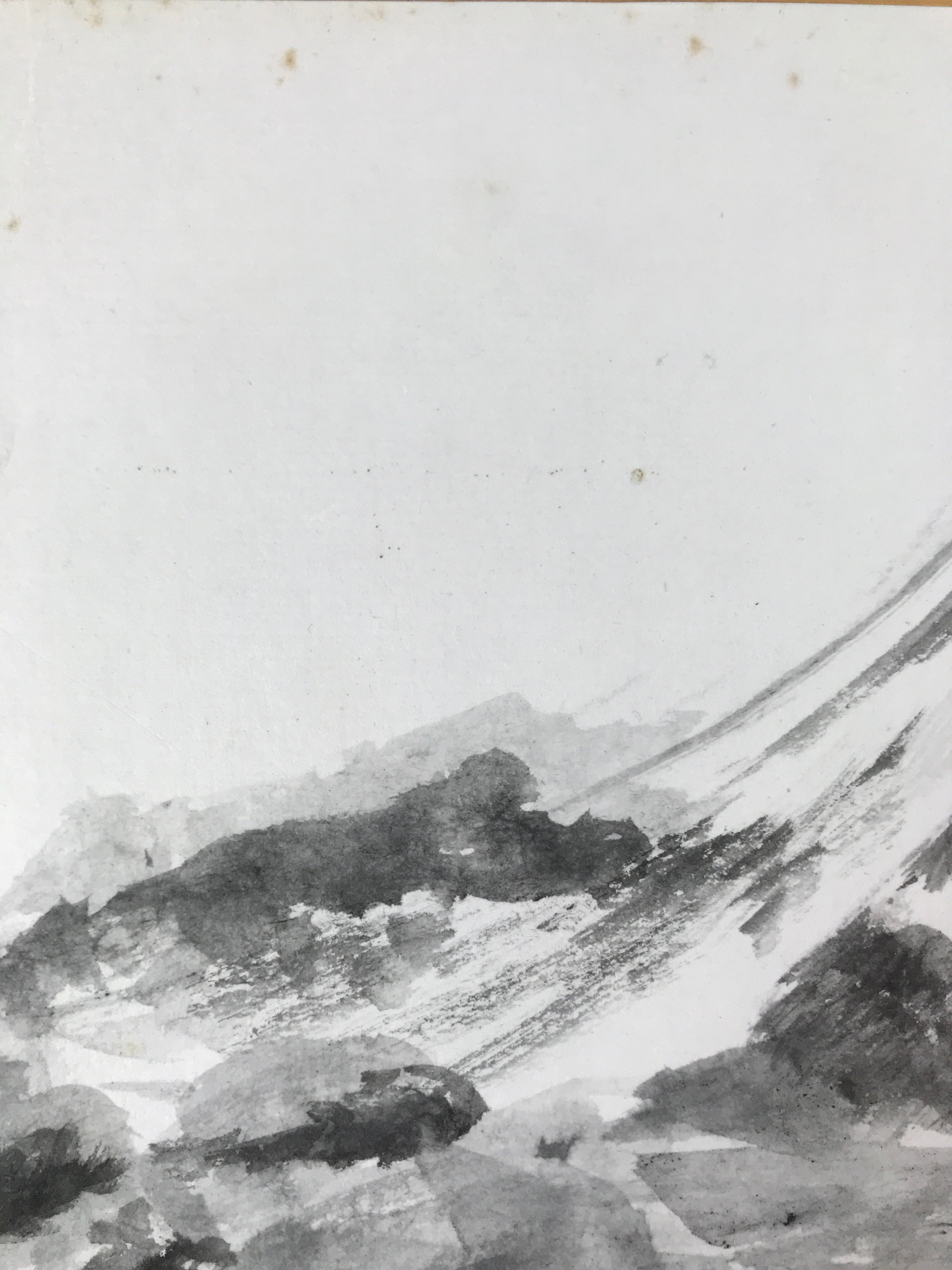 Japanese Shikishi Art Board Painting Vtg Mt. Fuji Landscape Black White A654