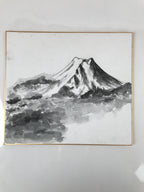 Japanese Shikishi Art Board Painting Vtg Mt. Fuji Landscape Black White A654