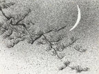 Japanese Shikishi Art Board Painting Vtg Pine Tree Moon Calligraphy Poem A699