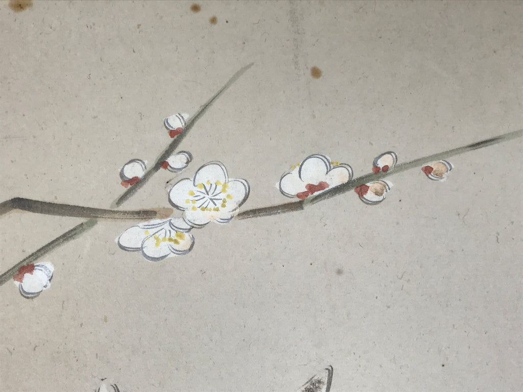 Japanese Shikishi Art Board Painting Vtg Rabbit Eto Zodiac Plum Flower A689