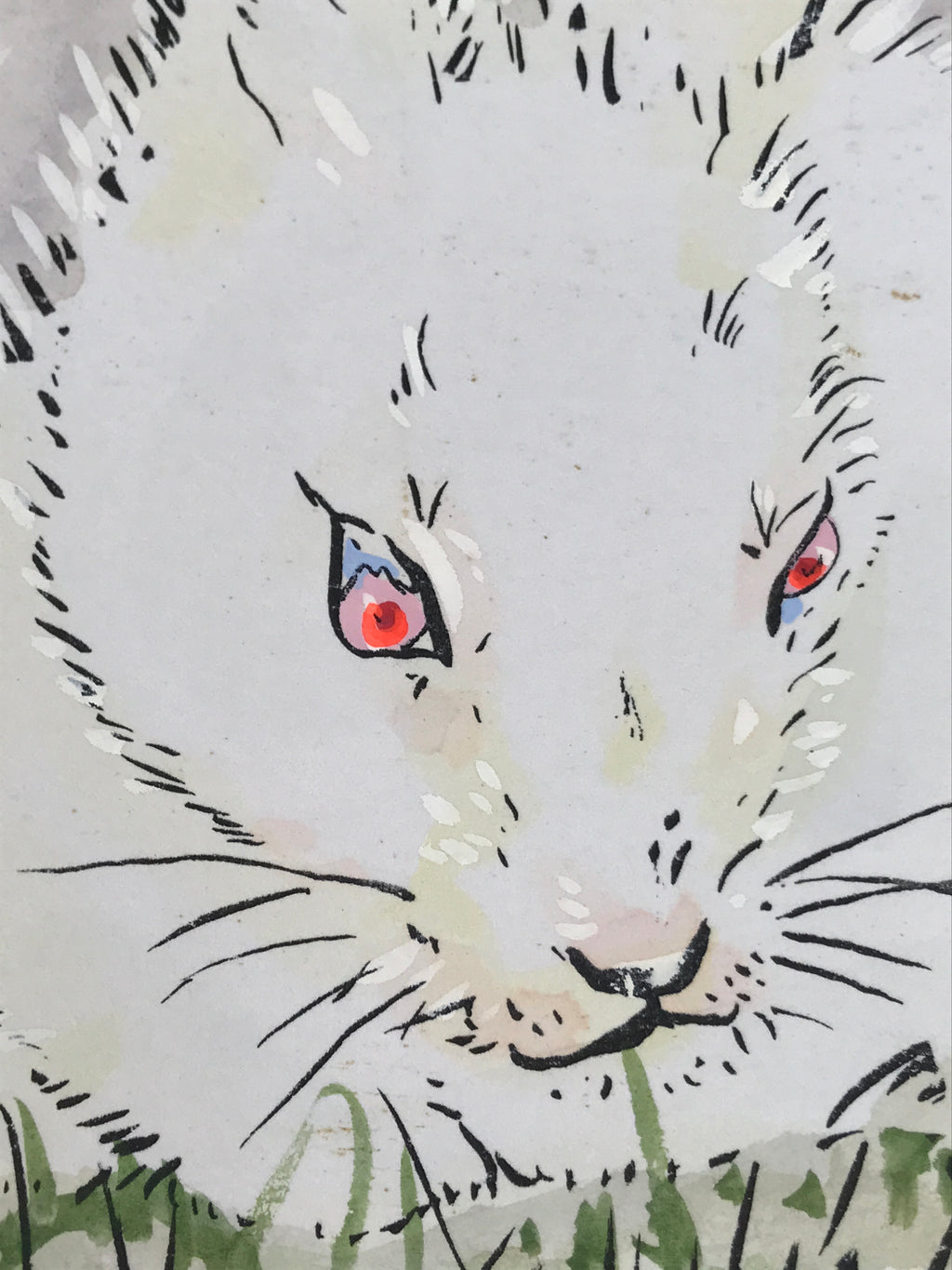 Japanese Shikishi Art Board Painting Vtg Rabbit Eto Zodiac White Red A697