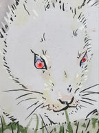 Japanese Shikishi Art Board Painting Vtg Rabbit Eto Zodiac White Red A697