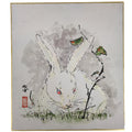 Japanese Shikishi Art Board Painting Vtg Rabbit Eto Zodiac White Red A697