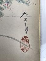 Japanese Shikishi Art Board Painting Vtg Summer Grass Dragonfly Green A701