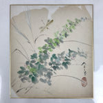 Japanese Shikishi Art Board Painting Vtg Summer Grass Dragonfly Green A701