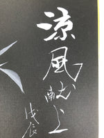 Japanese Shikishi Art Board Painting Vtg White Uchiwa Fan Black Background A705