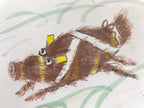 Japanese Shikishi Art Board Painting Vtg Wild Boar Zodiac Running Inoshishi A721