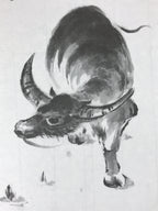 Japanese Shikishi Art Board Painting Water Buffalo Black Monochrome A591