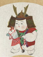 Japanese Shikishi Art Board Painting Young Boy Playing Kabuto Helmet Horse A555