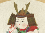 Japanese Shikishi Art Board Painting Young Boy Playing Kabuto Helmet Horse A555