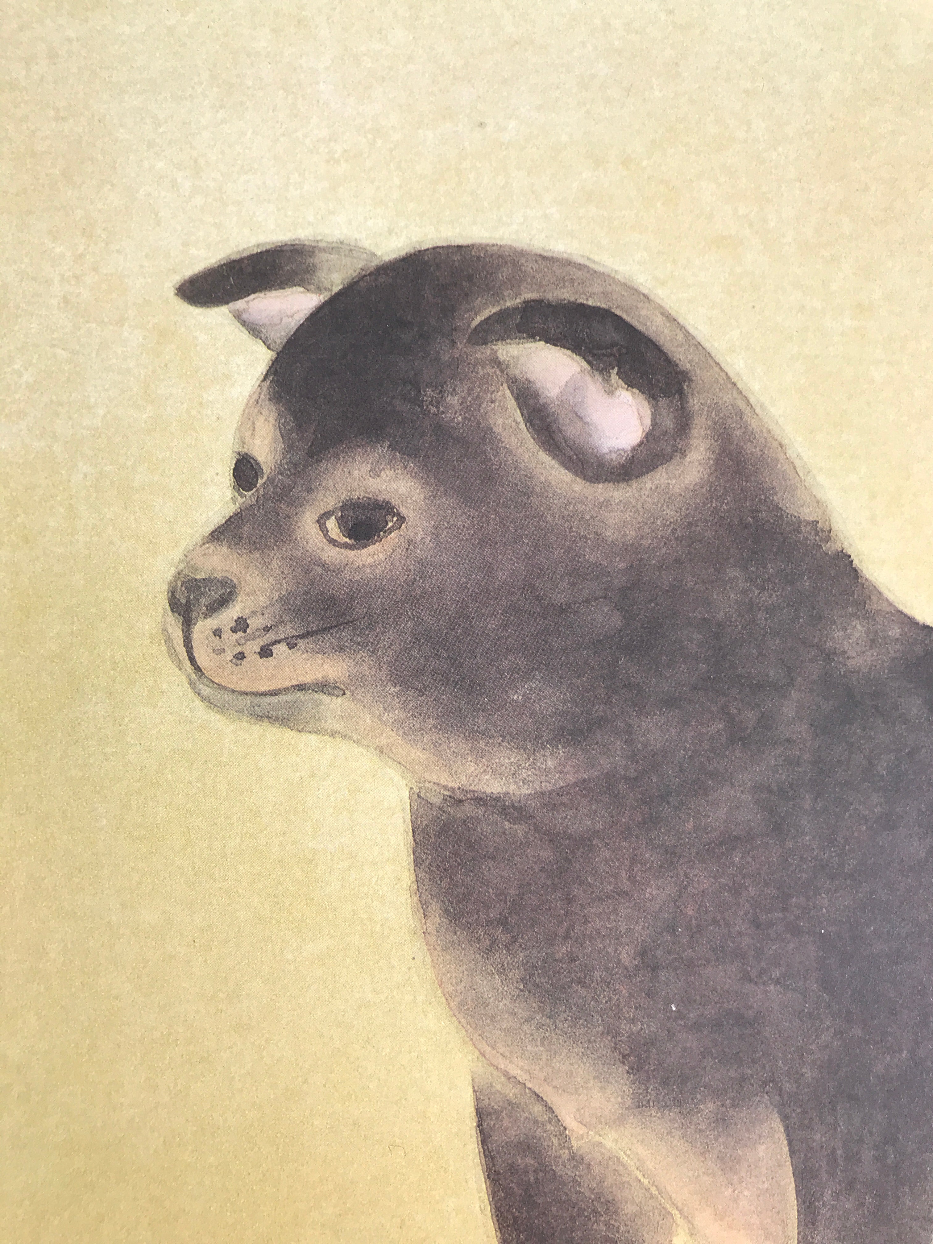 Japanese Shikishi Art Board Reproduction Black Shiba Inu Puppy Dog Zodiac A806