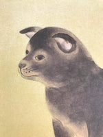 Japanese Shikishi Art Board Reproduction Black Shiba Inu Puppy Dog Zodiac A806