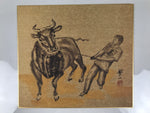 Japanese Shikishi Art Board Reproduction Boy Pulling Cow Zodiac Animal A810