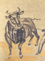 Japanese Shikishi Art Board Reproduction Boy Pulling Cow Zodiac Animal A810