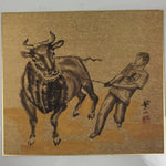Japanese Shikishi Art Board Reproduction Boy Pulling Cow Zodiac Animal A810
