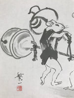 Japanese Shikishi Art Board Reproduction Mouse Kimono Bell Mallet Black A812