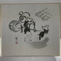 Japanese Shikishi Art Board Reproduction Mouse Kimono Bell Mallet Black A812