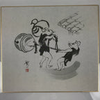 Japanese Shikishi Art Board Reproduction Mouse Kimono Bell Mallet Black A812