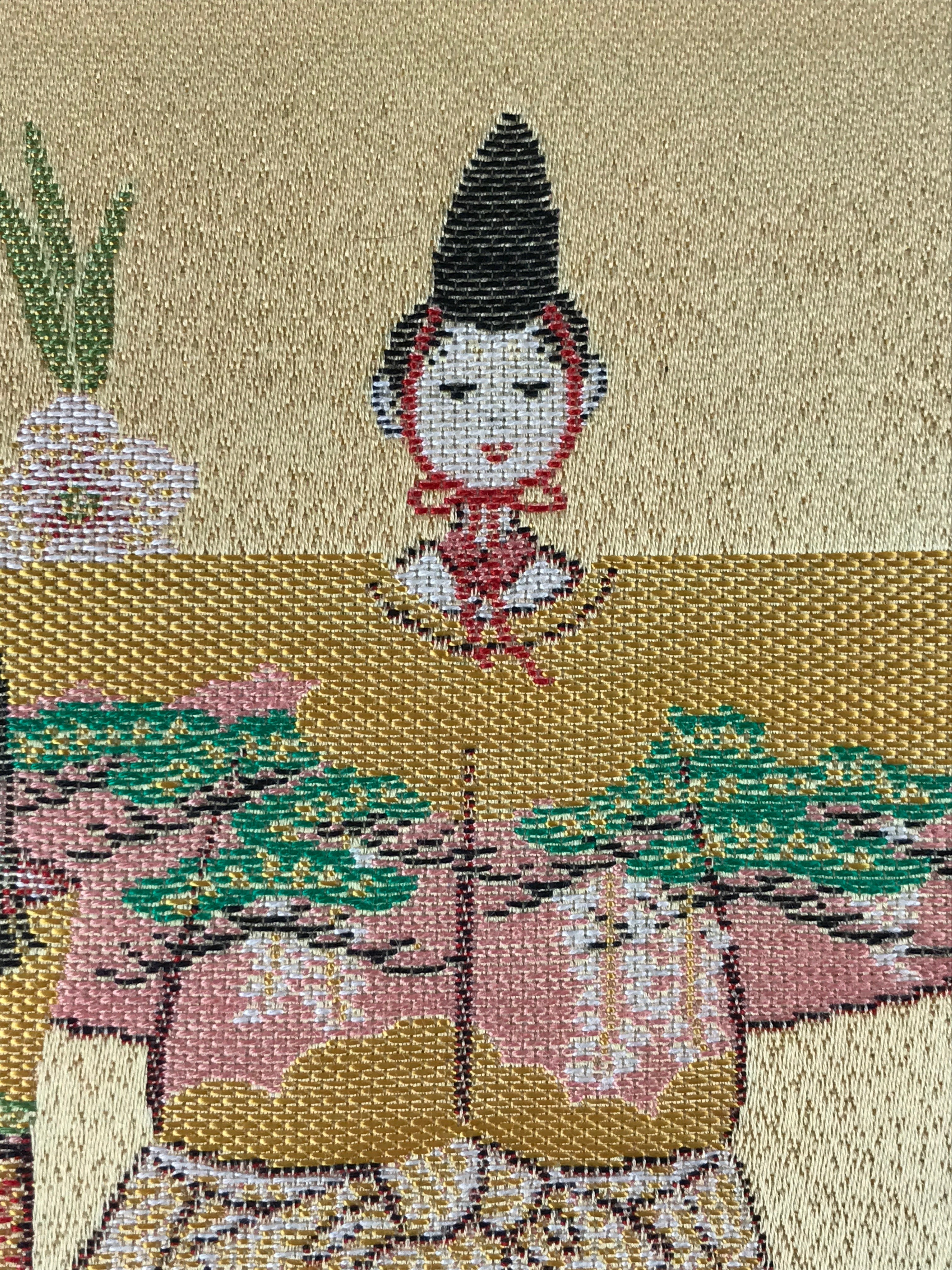 Japanese Shikishi Art Board Reproduction Nishijin Ori Tachibina Hina Dolls A584