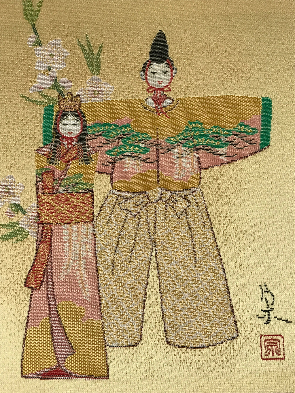 Japanese Shikishi Art Board Reproduction Nishijin Ori Tachibina Hina Dolls A584