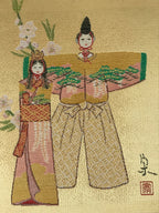 Japanese Shikishi Art Board Reproduction Nishijin Ori Tachibina Hina Dolls A584