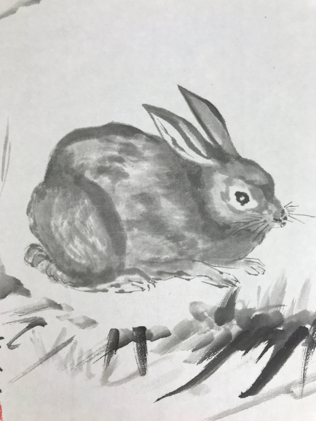 Japanese Shikishi Art Board Reproduction Rabbit Zodiac Animal Monochrome A811