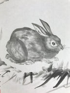 Japanese Shikishi Art Board Reproduction Rabbit Zodiac Animal Monochrome A811