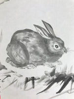 Japanese Shikishi Art Board Reproduction Rabbit Zodiac Animal Monochrome A811