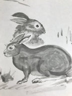 Japanese Shikishi Art Board Reproduction Rabbit Zodiac Animal Monochrome A811