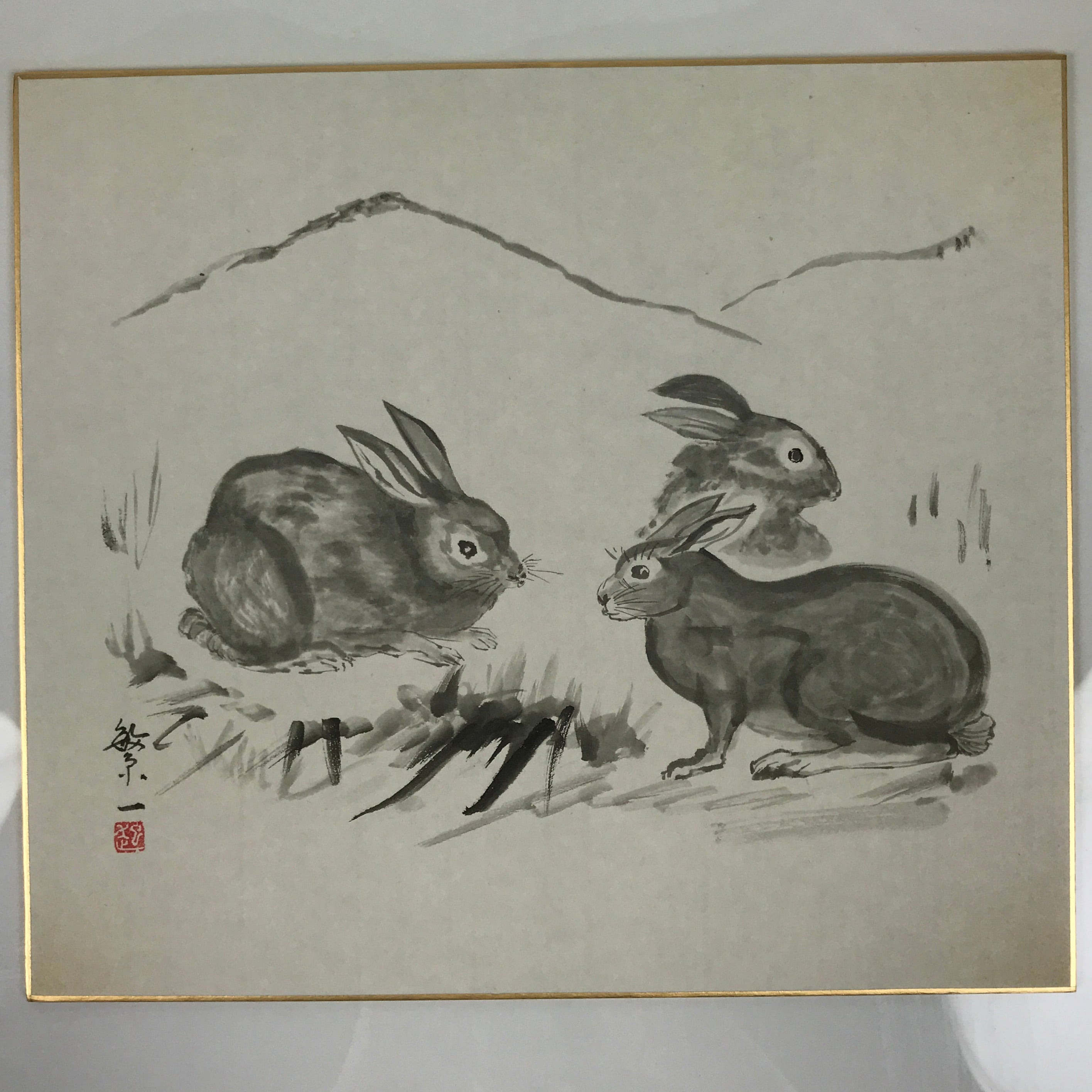 Japanese Shikishi Art Board Reproduction Rabbit Zodiac Animal Monochrome A811